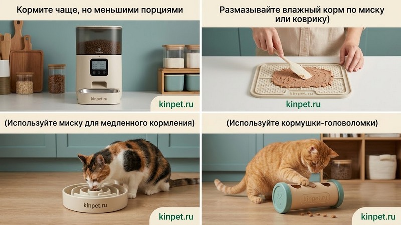 Что делать, если кошка заглатывает корм не пережевывая