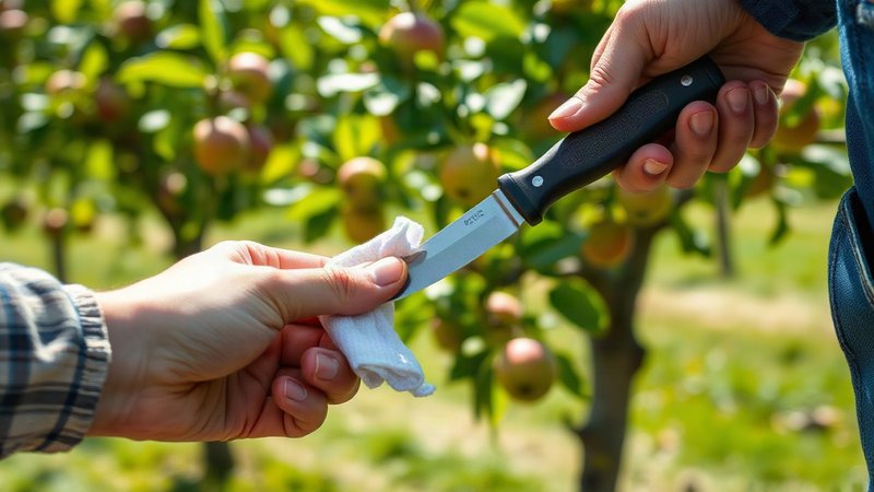 Скрытая угроза для прививок: почему дезинфекция срезов ядохимикатами только губит саженцы Садовод аккуратно протирает лезвие блестящего прививочного ножа спирто