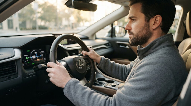 Цифровая панель приборов гибридного Lexus с отображением работы силово